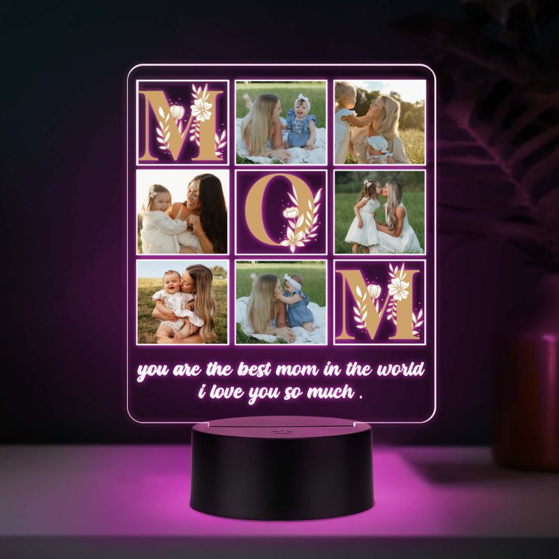 Personalized Best Mom in the World Photo Acrylic LED Lamp with UV Print – Multicolor Night Light